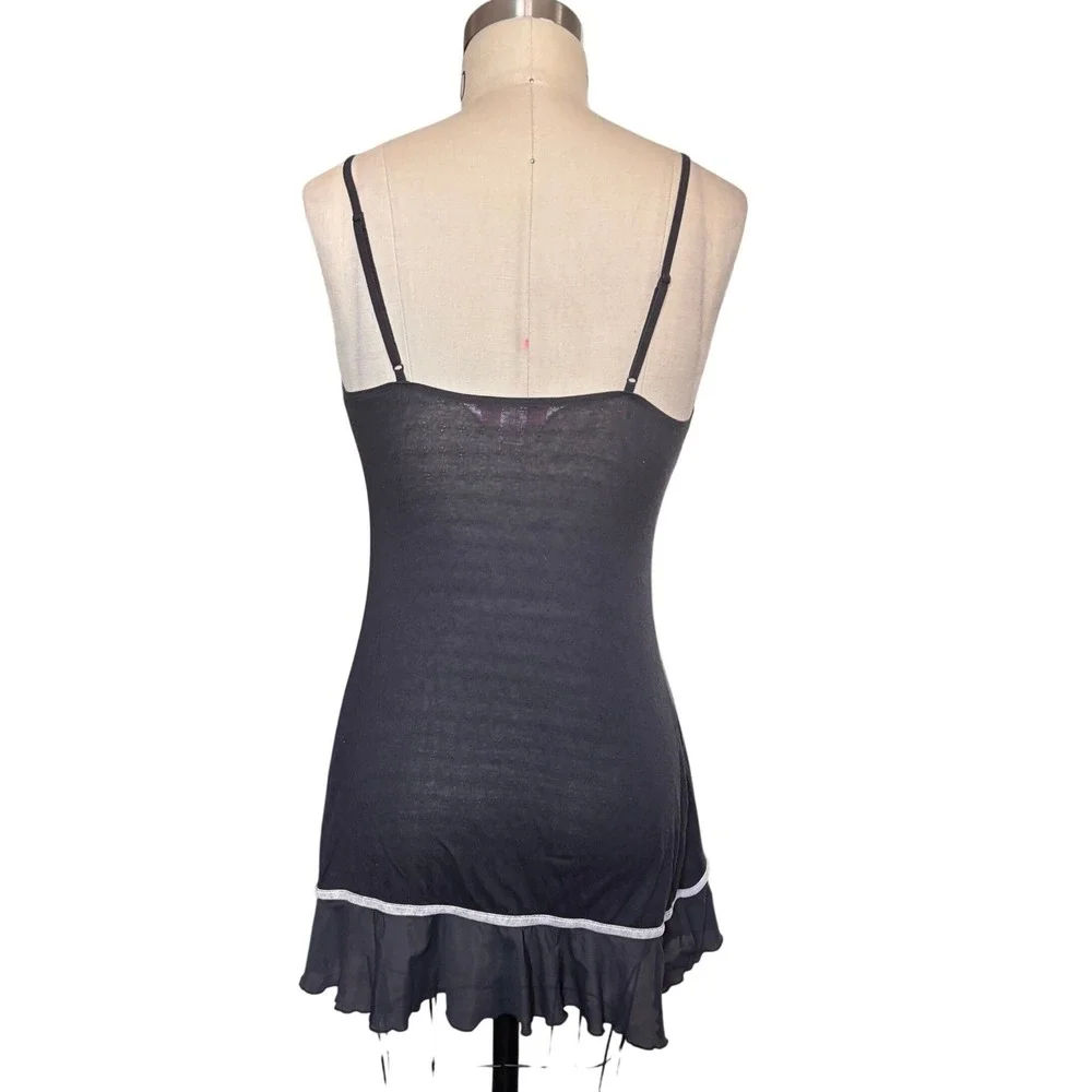 Sheer Ruffle Victoria's Secret Slip Dress Pointelle Rosette S Black Vintage